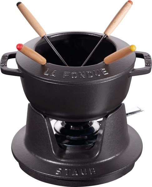 Fondue Set schwarz m. 2 Griffen, rund. 16cm