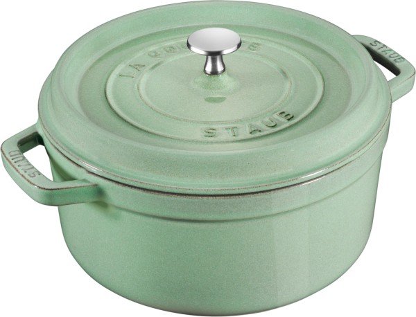 Cocotte 24cm, rund, Salbei, Gusseisen 3.7l