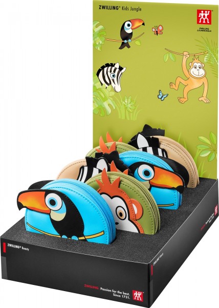 Display 6 Stk. Reissverschluss-Etui 3-tlg., Jungle
