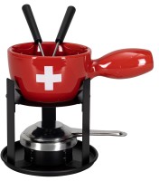 5tlg Käsefondue Set Mini Swiss mit Kreuz Ø 11cm rot