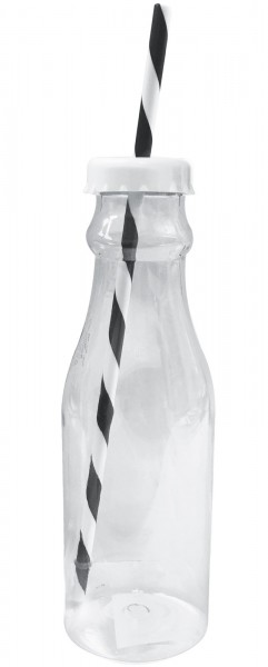 Soda Flasche m. Trinkhalm 70cl, weiss/schwarz