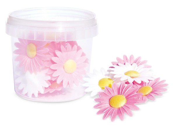 18er Set Zuckerdekor Margeriten aus Esspapier weiss/rosa