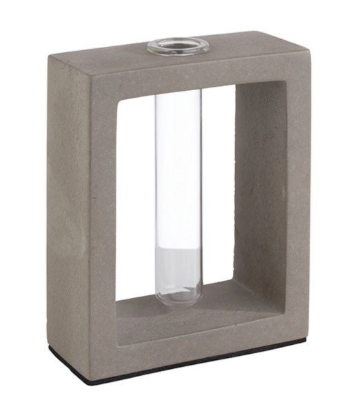 Blumenvase mit Glas Einsatz 10x4,5cm H12,5cm Beton