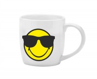 Smiley Porz. Kaffeetasse weiss/Emoticon cool/Sonnenbr. 20cl