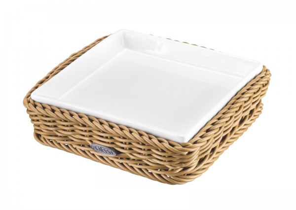Korb m. Porzellanschale, beige, 15.5x15.5x3.5 cm