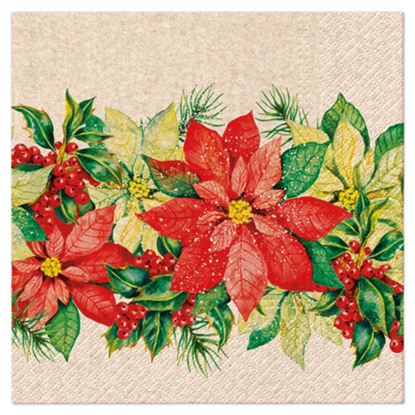 Servietten Lunch 20x We care Noble Poinsettia, 33x33cm