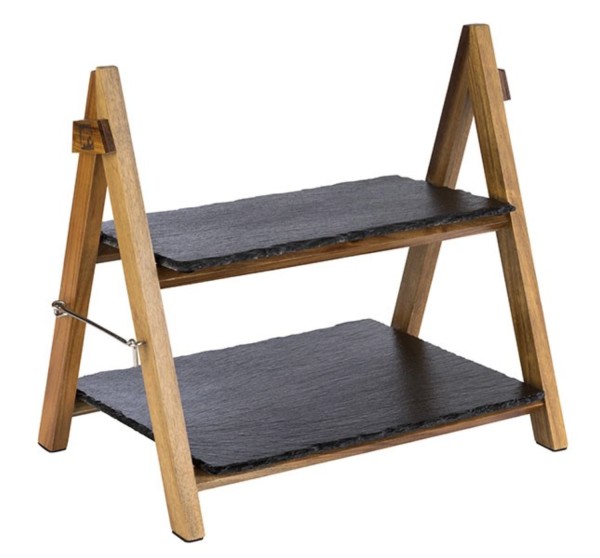 Serviergestell 2-stufig, 3-teilig inkl. 2 Schieferplatten