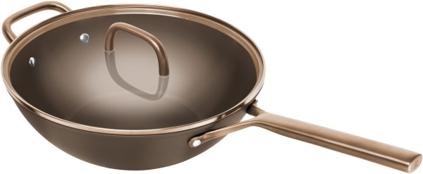 Milano Wok mit Glasdeckel 30cm Braun