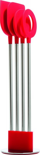 Nuts Küchenhelferhalter - Edelstahl - Silikon - Rot- 4er-Set