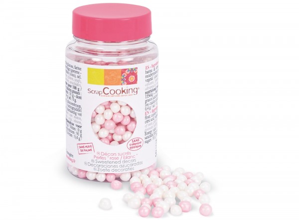Deko Zucker Perlen weiss rosa 55g