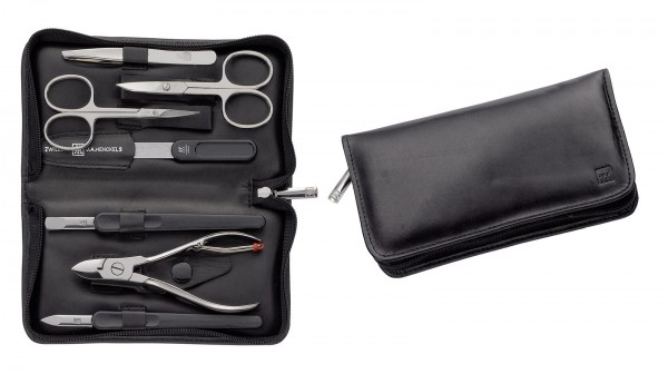 Twin Classic Reißverschluss-Etui, Nappaleder, schwarz, 7-tlg