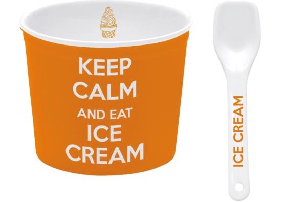 Keep Calm Porzellan Eisbecher, orange, D8.5cm