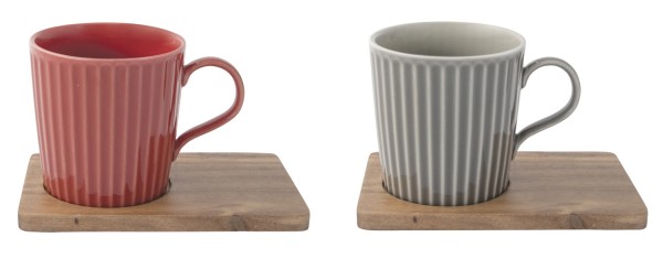 2er Set Take a Break Kaffeetasse 380ml mit Akazienunters.