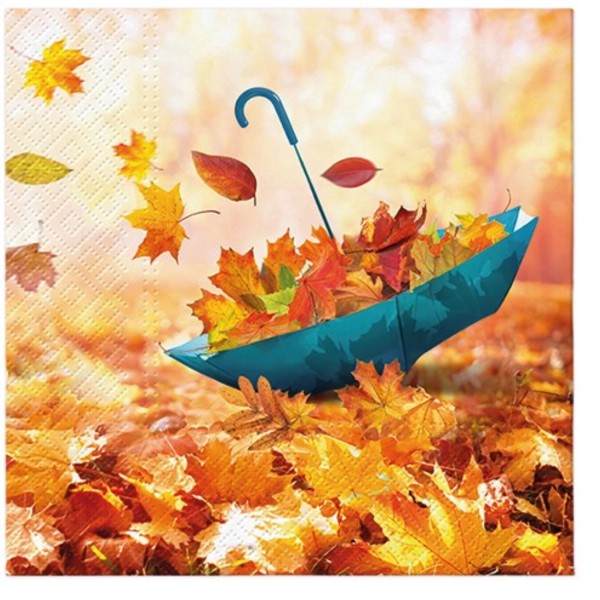 20er Set Papierservietten Schirm mit Herbstblätter 33x33cm