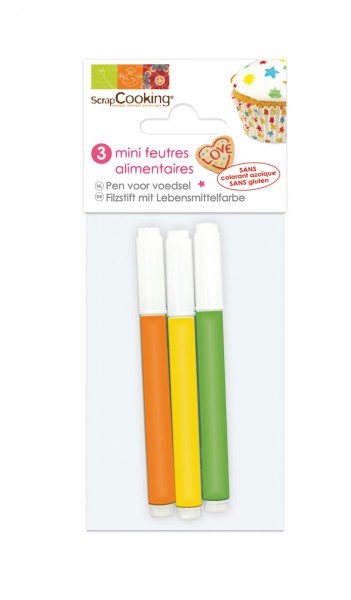 Mini Lebensmittelstifte orange, gelb, grün