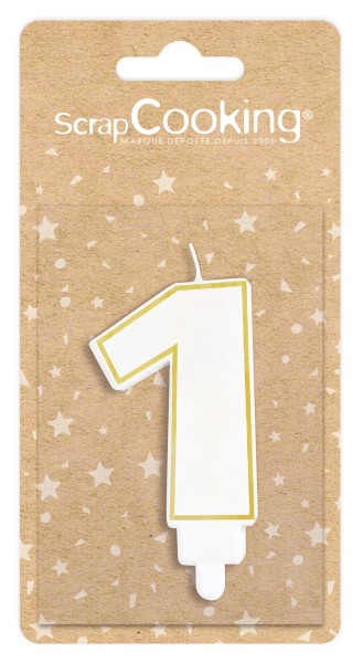 Kerze Nummer 1 weiss mit Goldrand 8cm