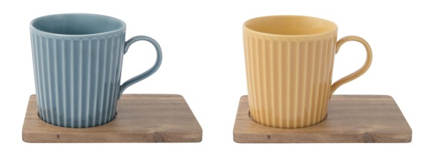 2er Set Take a Break Kaffeetasse 380ml mit Akazienunters.