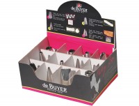 Display mit 60 Edelstahl-Spritztüllen, 12 versch. Formen