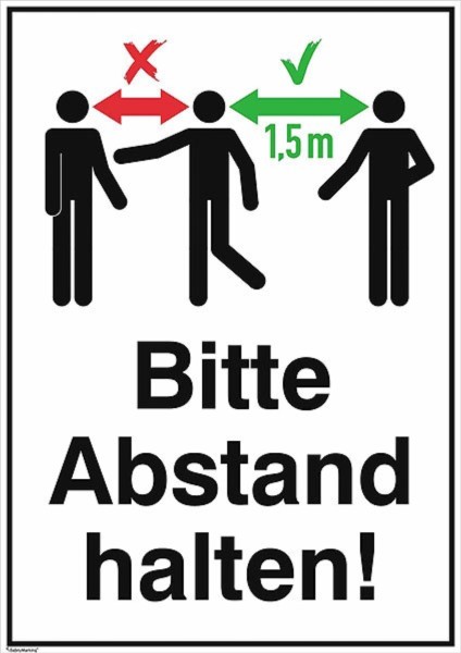 Schild Bitte Abstand halten, dreifarbig, PVC-Platte 37x26cm