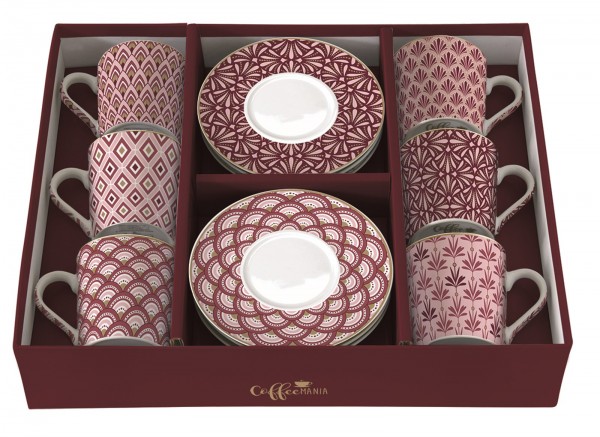Coffee Mania 6er Espr.-tasse m. Untert. GB, "Bordeaux",100ml