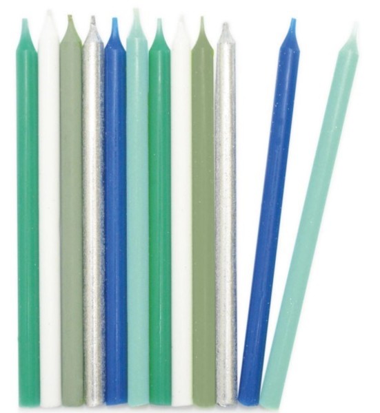 12er Set Kerzen lang 12cm blau und silber