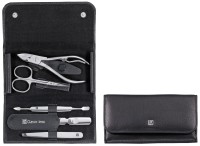 5tlg. Druckknopf-Etui Rindleder, schwarz