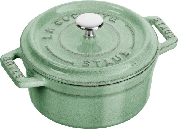 Mini Cocotte 10cm, rund, Salbei, Gusseisen 0.25l