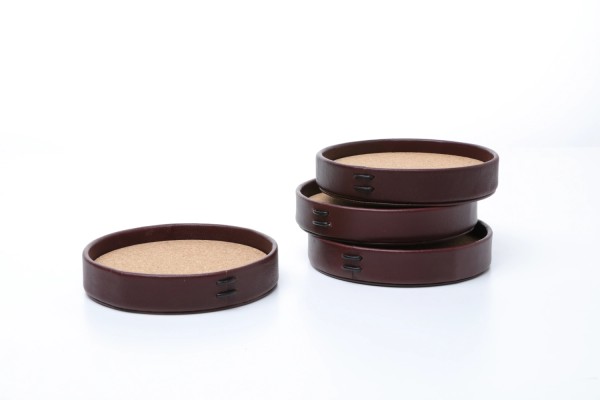 4er Set Untersetzer aus Leder D9.6cm