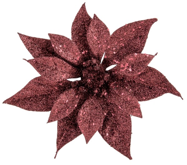 Weihnachtsstern Klammer, glitter leaves, dunkelrot