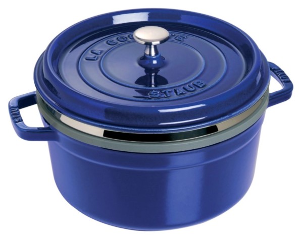 Cocotte mit Dämpfeinsatz 26cm, rund, Dunkelblau, Gusseisen