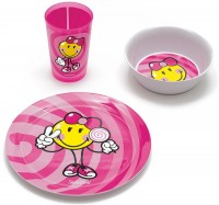 Smiley Kid Girl 3er Geschenkset pink,Teller,Schüssel+Becher
