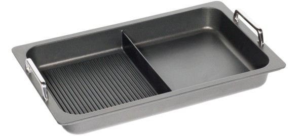 Bratplatte GN1/1, H5.5cm mit Steg, Grillboden u. Griffen