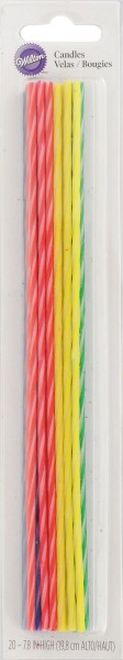 Kerzen Party dünn, 20 cm, 20 Stk. (rot/blau(gelb/grün)