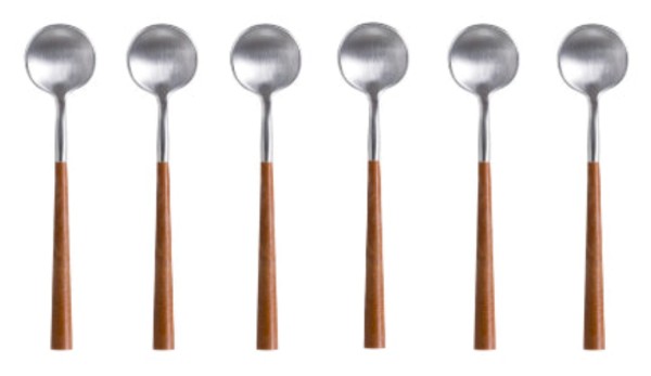 6er Set Mito Kaffeelöffel brushed Holzgriff