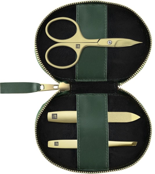 3tlg. Nagelpflege-Etui mit Nagelschere grün