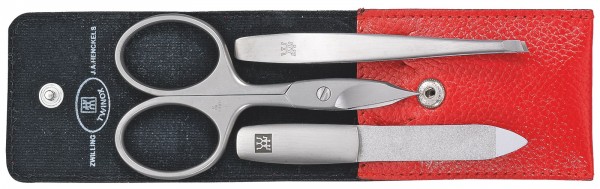 Taschen-Etui, Rindleder rot, 3-tlg.