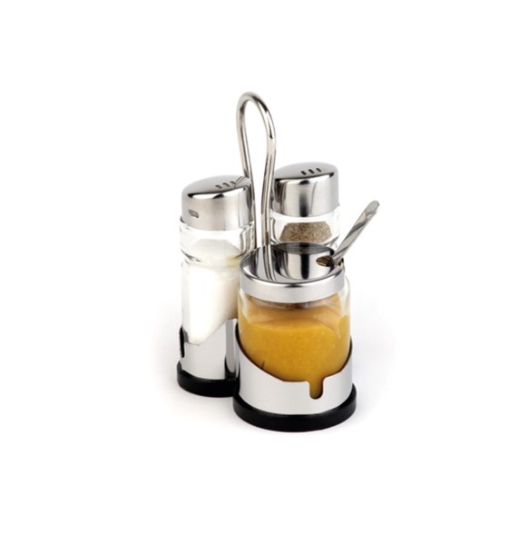 3-tlg. Menage Economic, ca. 8x8cm, H12cm