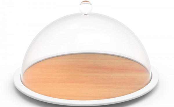 Osmos Käseplatte m. Cloche Buchen Optik/weiss Ø28x16cm