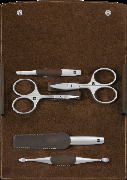 Maniküre Pediküre Set 5tlg. mit Nagelschere, Leder, braun
