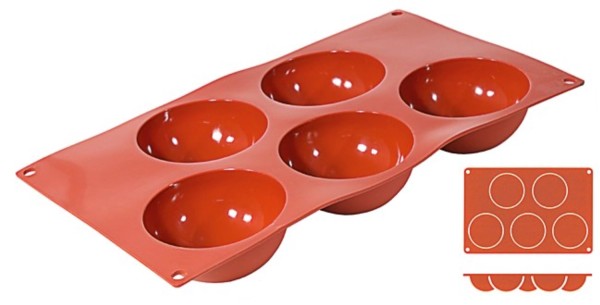 Silikon-Backmatte Halbkugel mit 5 Formen, 8 cm