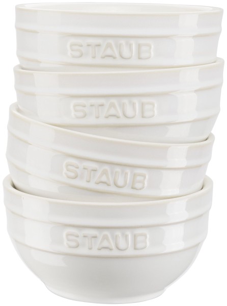 4er Set Keramik Schüsseln 12cm Elfenbein-Weiss