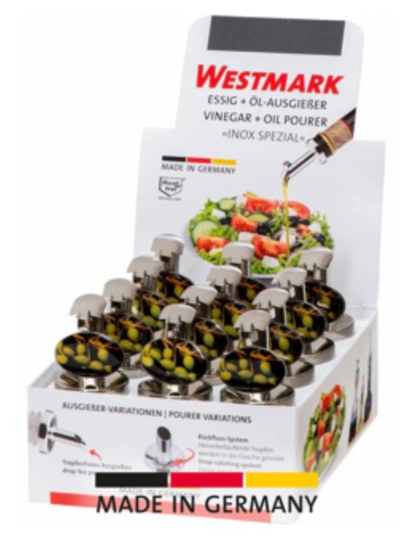 Display mit 12 Stk. Ausgiesser Inox