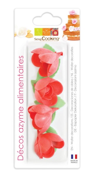 10er Set Zuckerdekor 4 Rosen und 6 Blätter aus Esspapier