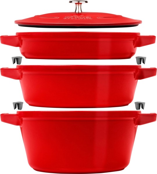 Cocotte 4tlg. 24cm, rund, Kirsch-Rot, stackable
