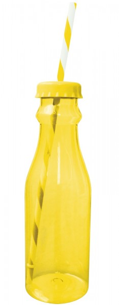 Soda Flasche m. Trinkhalm 70cl, gelb/weiss