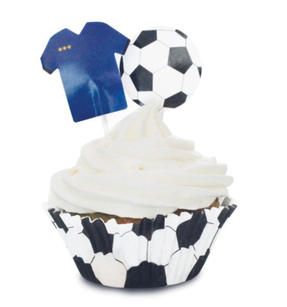 24 Cupcakesförmchen u. 24 Cake Toppers Fussball