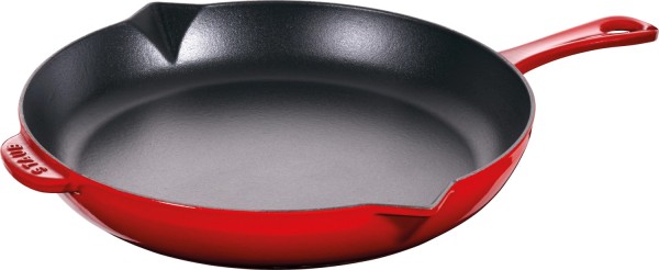 Bratpfanne mit Ausgiessnase 26cm, Kirsch-Rot, Gusseisen