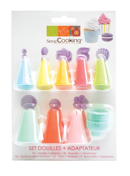 9er Set Spritztüllen mit Adapter Kunststoff