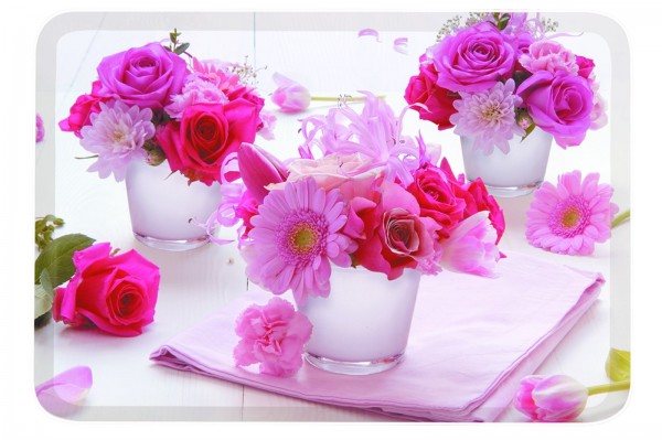 Pink Flowers Tablett 30x21.5 cm