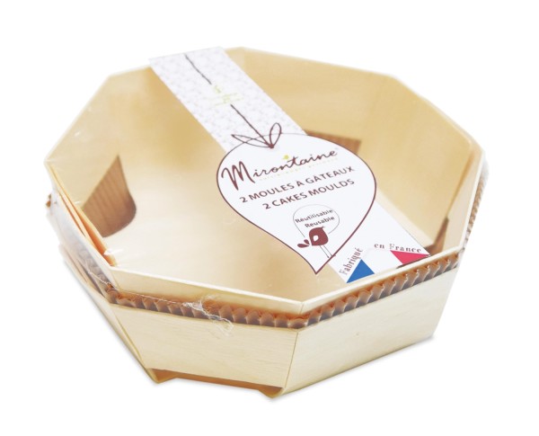 2 Stk. Kuchenbackform D18cm aus Holz mit 4Backpapier